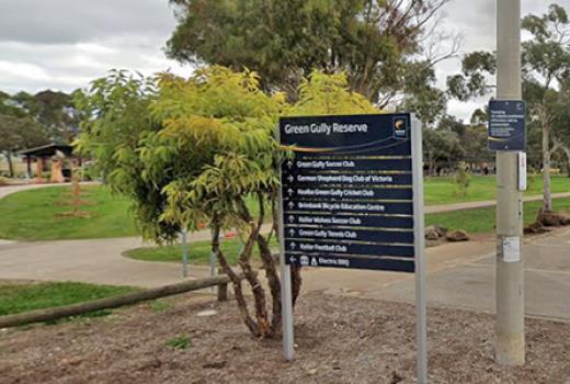 Green Gully Reserve sign listing tennants